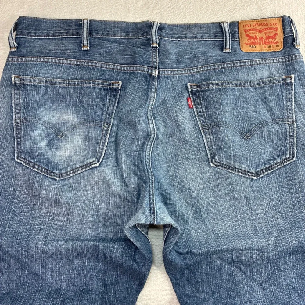Levis 569 Loose Straight Jeans Men 38x30 Blue Faded Skater Baggy Distressed